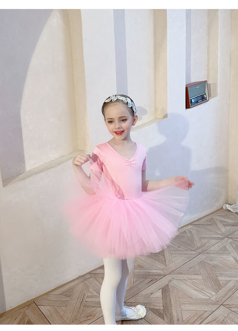 儿童舞蹈服夏季短袖女童练功服紫色舞蹈半身裙白色幼儿芭蕾舞裙子小