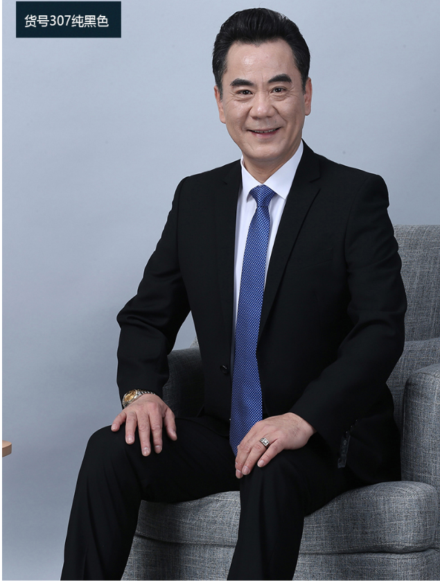 中老年西服套装男爸爸装春秋商务正装中年人休闲西装宽松西服婚礼 藏