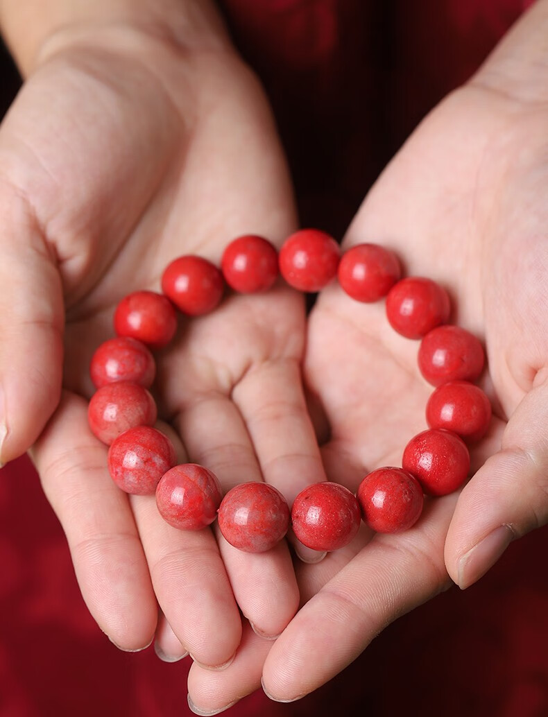 辰世新品原矿石朱砂手链男女款鸡血石圆佛珠子手饰品本命年红手串 j