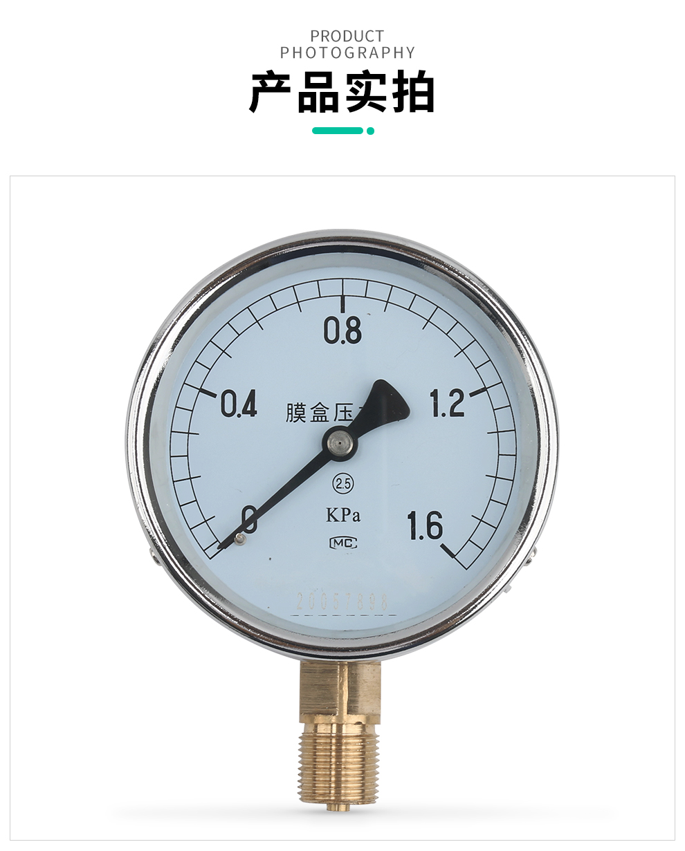 伊莱科 膜盒压力表微压表千帕表燃气表 ye-100 煤气压力表空气压表全