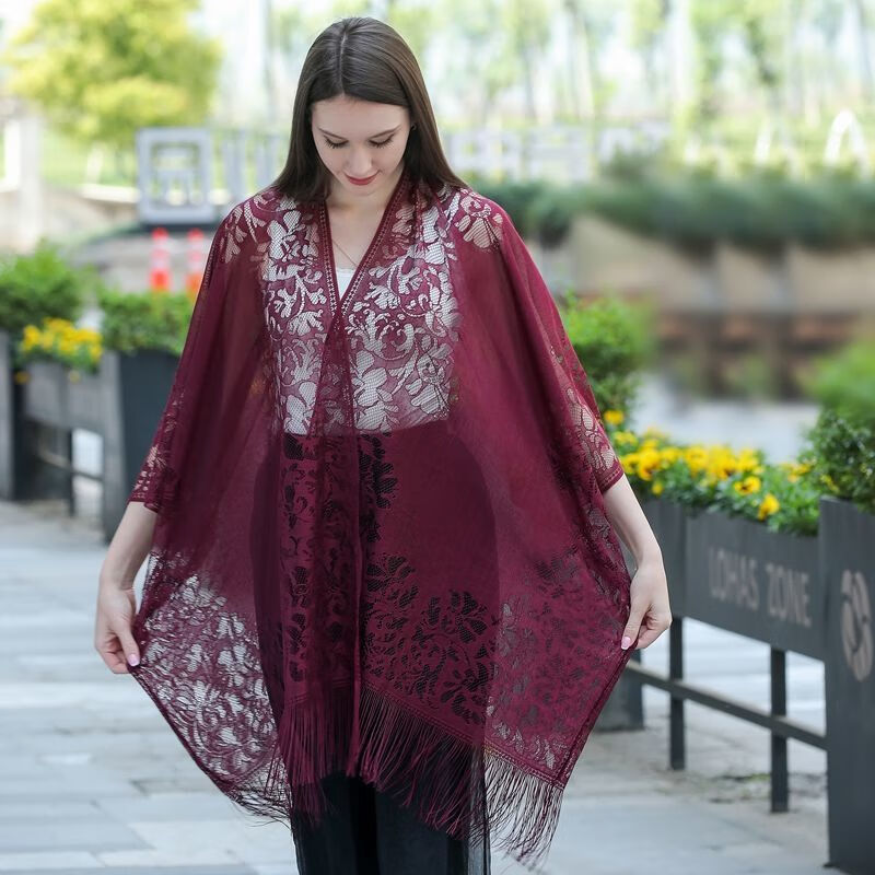 细雪之舞蕾丝大披肩女多功能夏新款蕾丝开衫防晒衣沙滩披风礼服旗袍