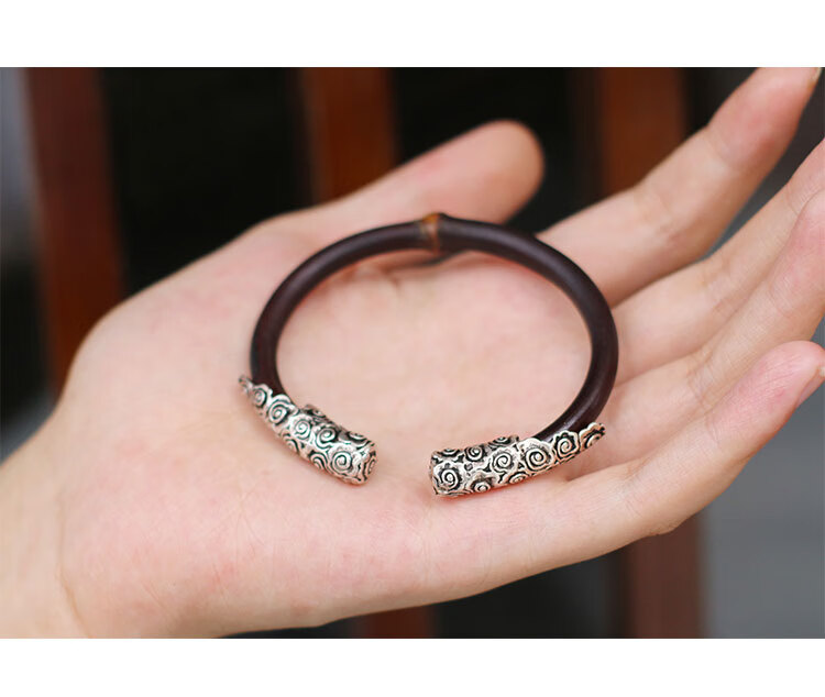 祥云鸡血藤手镯银女款野生西藏开口无节天然男配饰原藤条木镯子无节