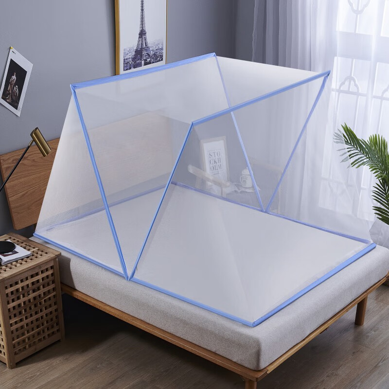 贝莱妮网红可折叠无底蚊帐便携式婴儿防蚊罩学生宿舍单人可收纳蓝