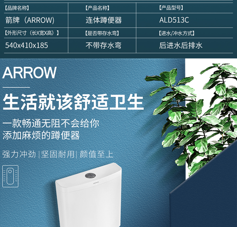 箭牌arrow蹲便器套装家用蹲坑式蹲厕蹲坑便池卫生间防臭大便器水箱