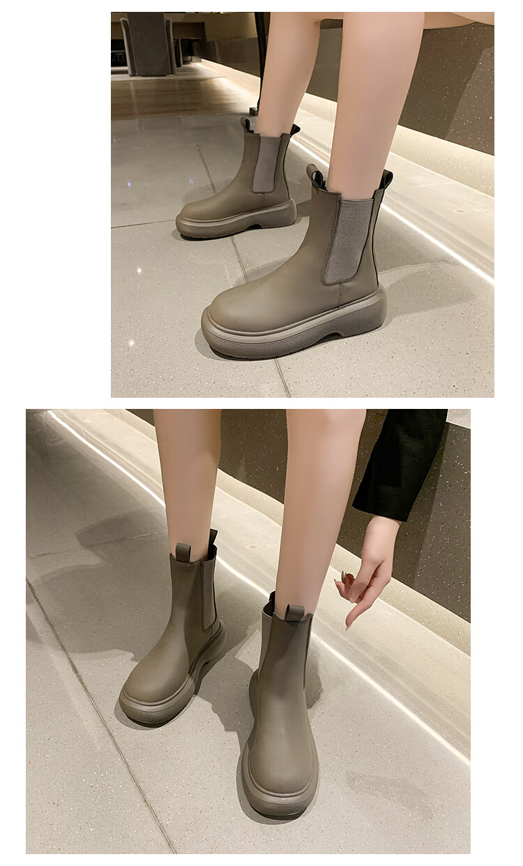 烟筒靴马丁靴女春秋单靴新款厚底潮ins酷切尔西烟管瘦瘦短靴mqnx