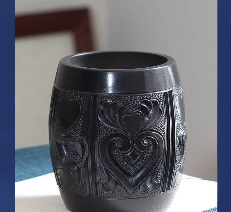 华夏记忆山东非遗文创龙山黑陶工艺品实用装饰笔筒摆件书桌办公室书房