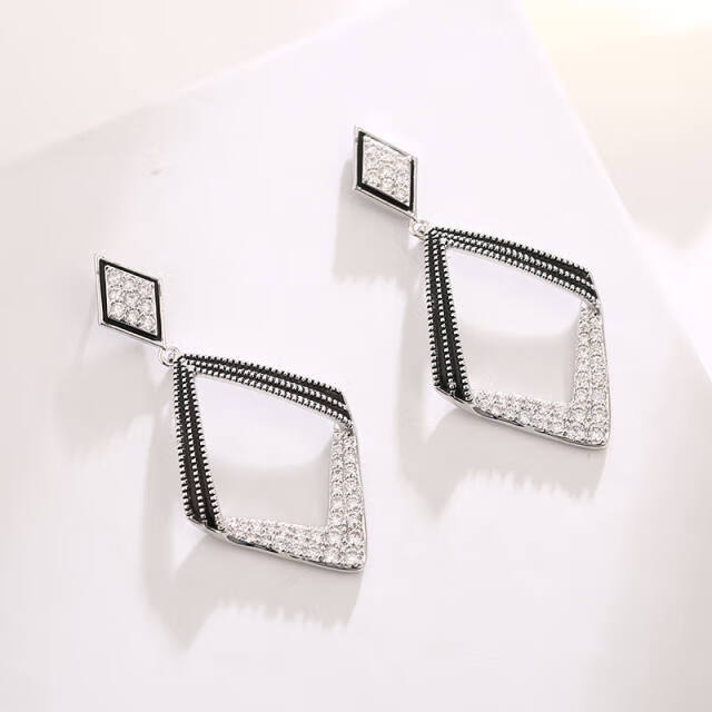 简约精致几何法式设计感复古气质菱形耳环女时尚个性优雅百搭耳饰 咖