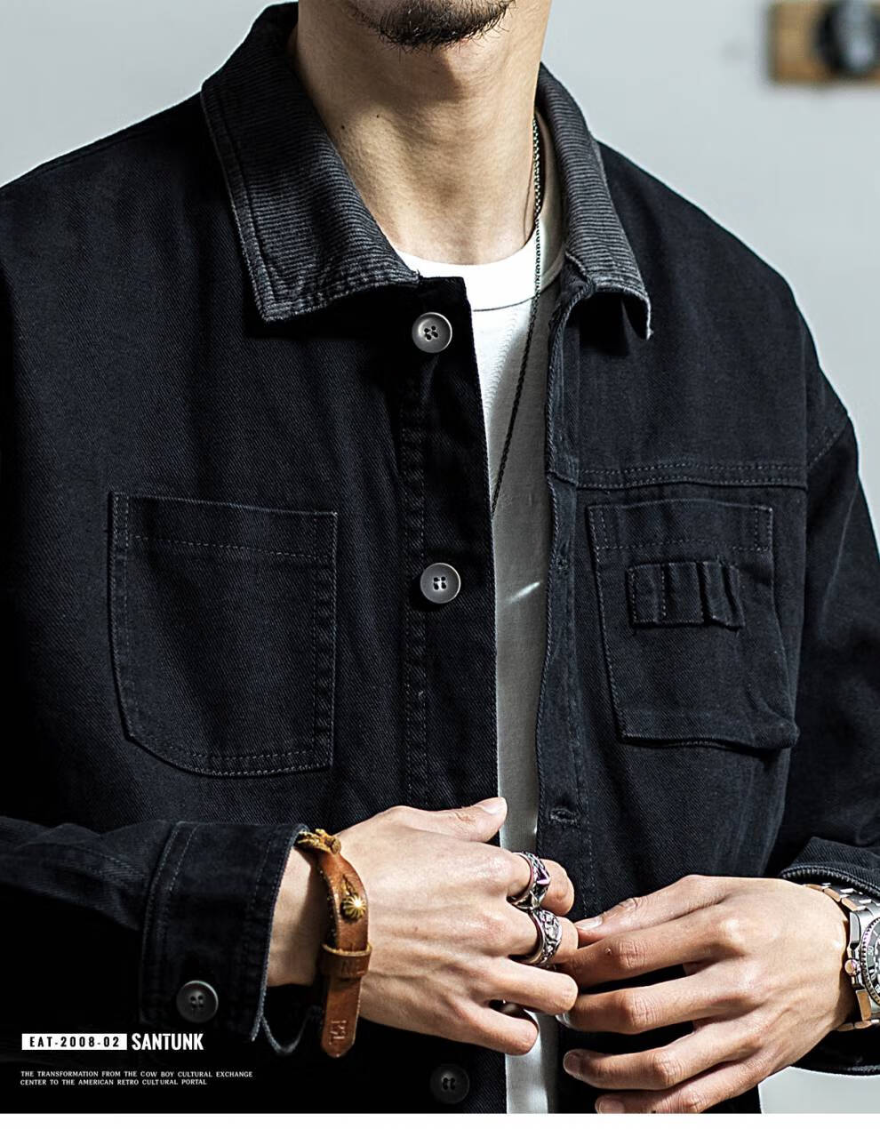 牛仔外套阿美咔叽潮男士潮流男装茄克衫男式牛子褂子大学生外衣黑色l