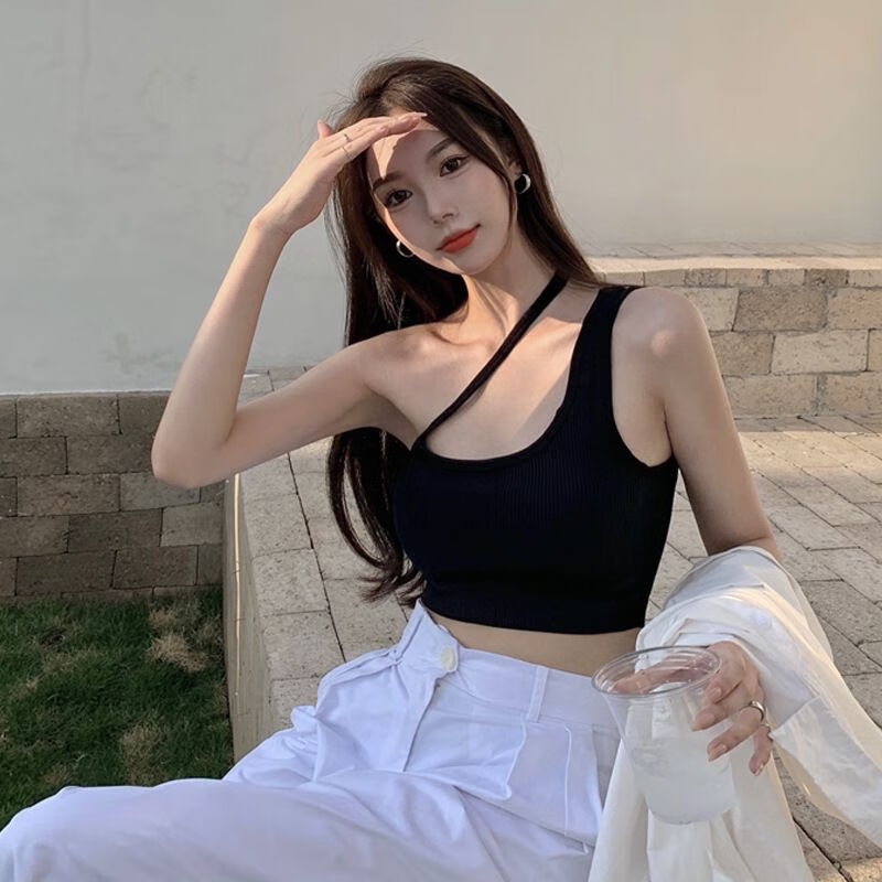 小吊带内搭性感背心女斜肩抹胸带胸垫裹胸上衣外穿美背白色均码140斤