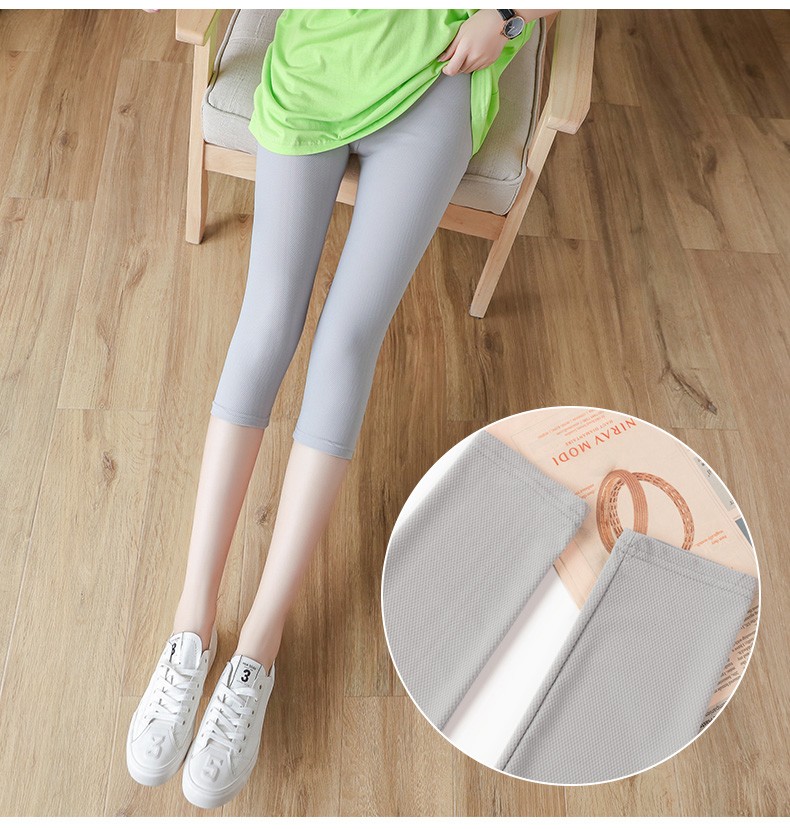 LangSha Ice Silk Leggings for Women, Lightweight Summer Elastic Seven-Point Pants, High-Waist Slimming Sun Protection Tight-Fitting Trousers for Outer Wear 10