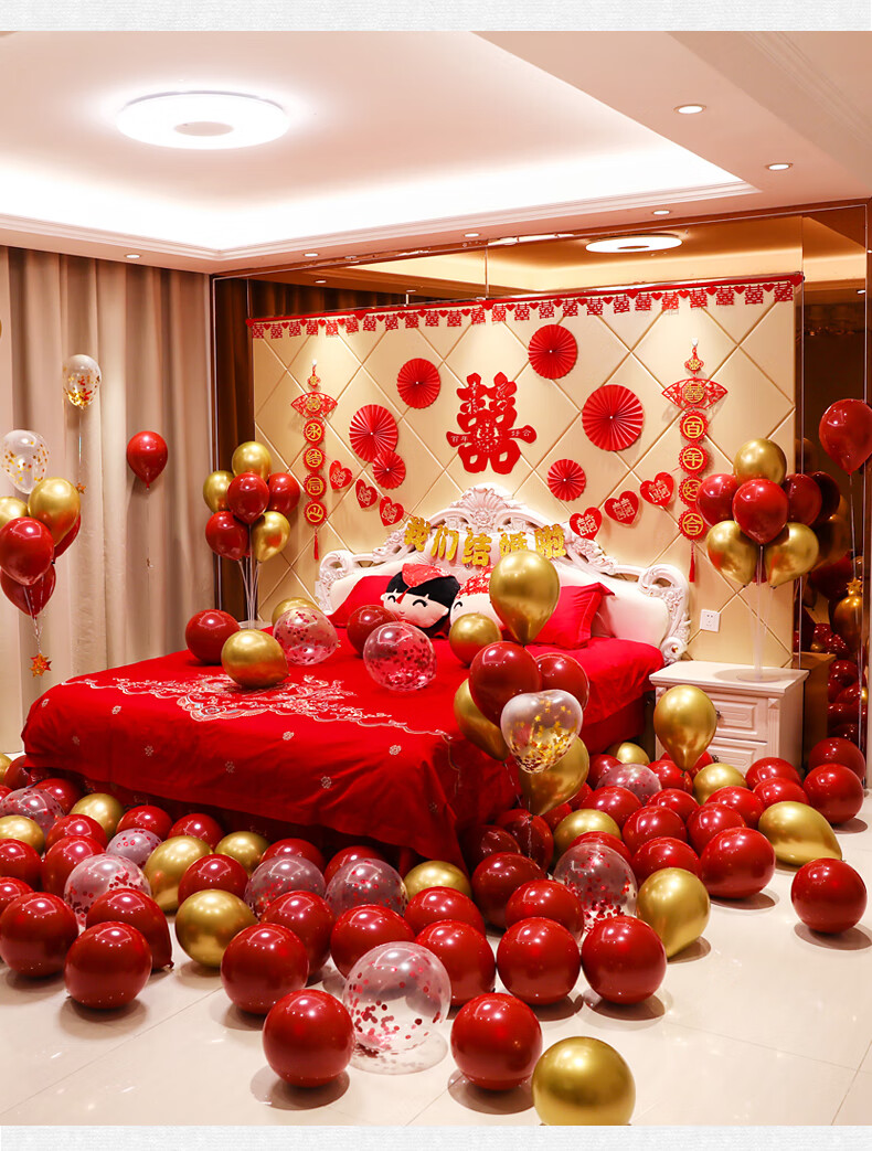 婚房布置套装大气简单男方新娘新房女方娘家卧室结婚酒店气球装饰