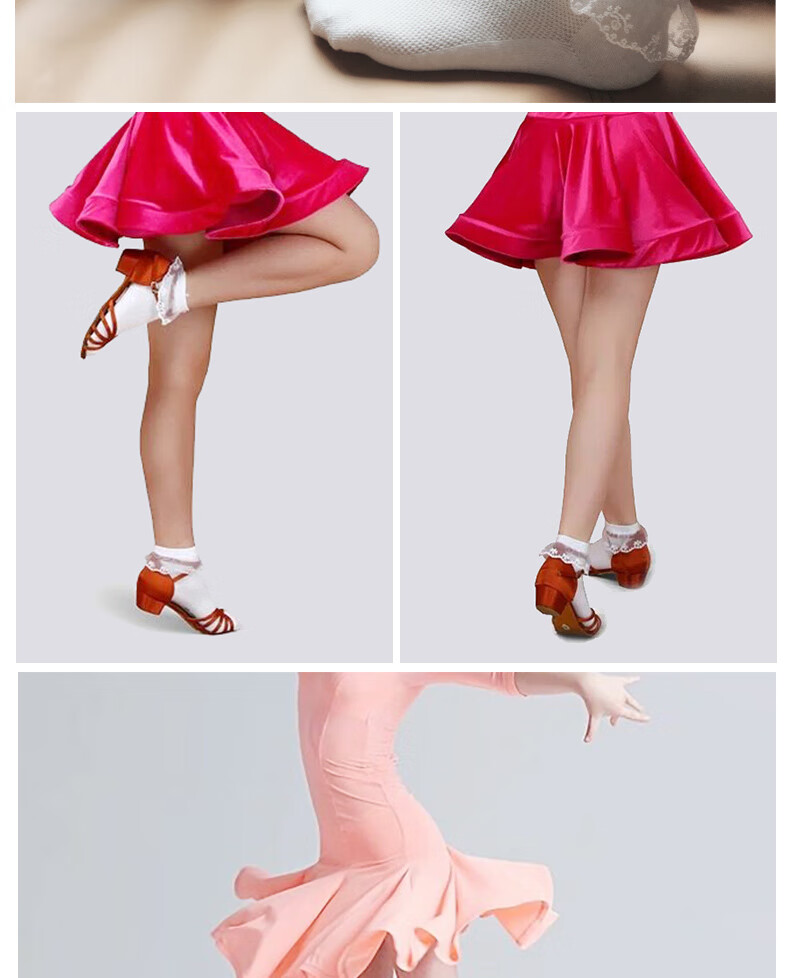 儿童拉丁规定舞袜白色蕾丝花边跳舞比赛袜子表演考级舞蹈短袜六一