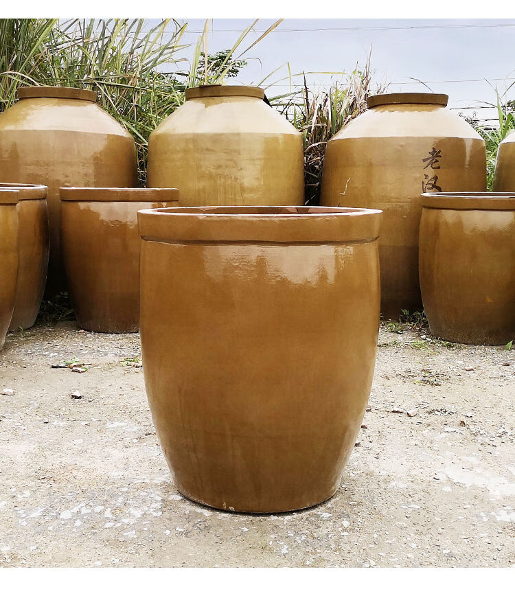 老式大水缸陶瓷家用米桶大号储水缸庭院造景土陶水缸腌菜缸发酵缸 50