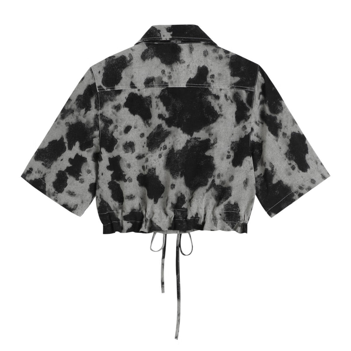 短款港味扎染衬衫女夏季2022新款复古衬衣百搭抽绳收腰上衣潮inssn