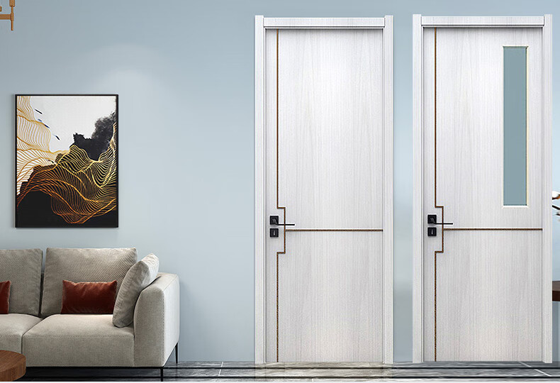 三峰木门现代轻奢室内门新中式实木复合门油漆门房间卧室门xq-05套餐 