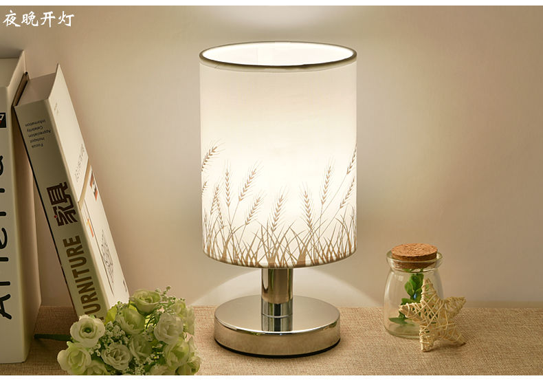 小台灯卧室床头欧式简约现代温馨床头灯触摸台灯厂家金色麦穗按钮开关