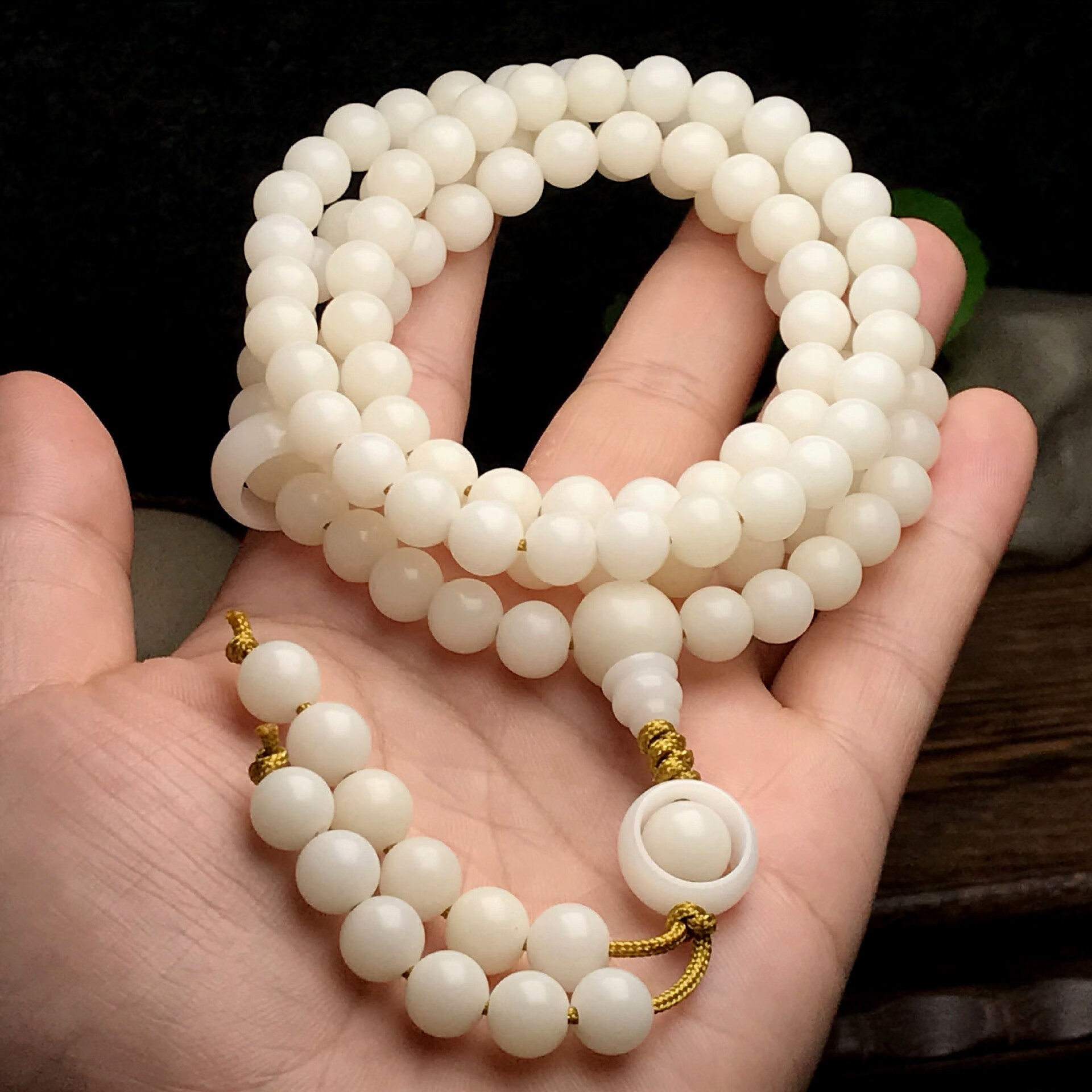 白玉菩提根老桶型圆珠108颗转运跑环佛珠手链念珠79桶