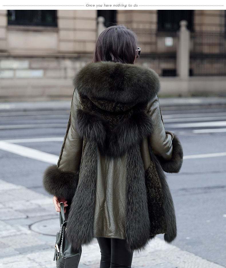 凯撒(kaiser)皮毛一体外套女中长款新款狐狸毛皮草海宁真皮羊剪绒大衣