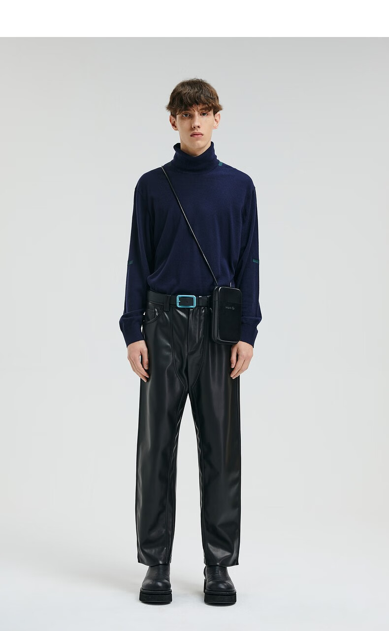 速写男装2020秋新品针织衫撞色简约轻薄舒适情侣半高领时尚潮毛衣男