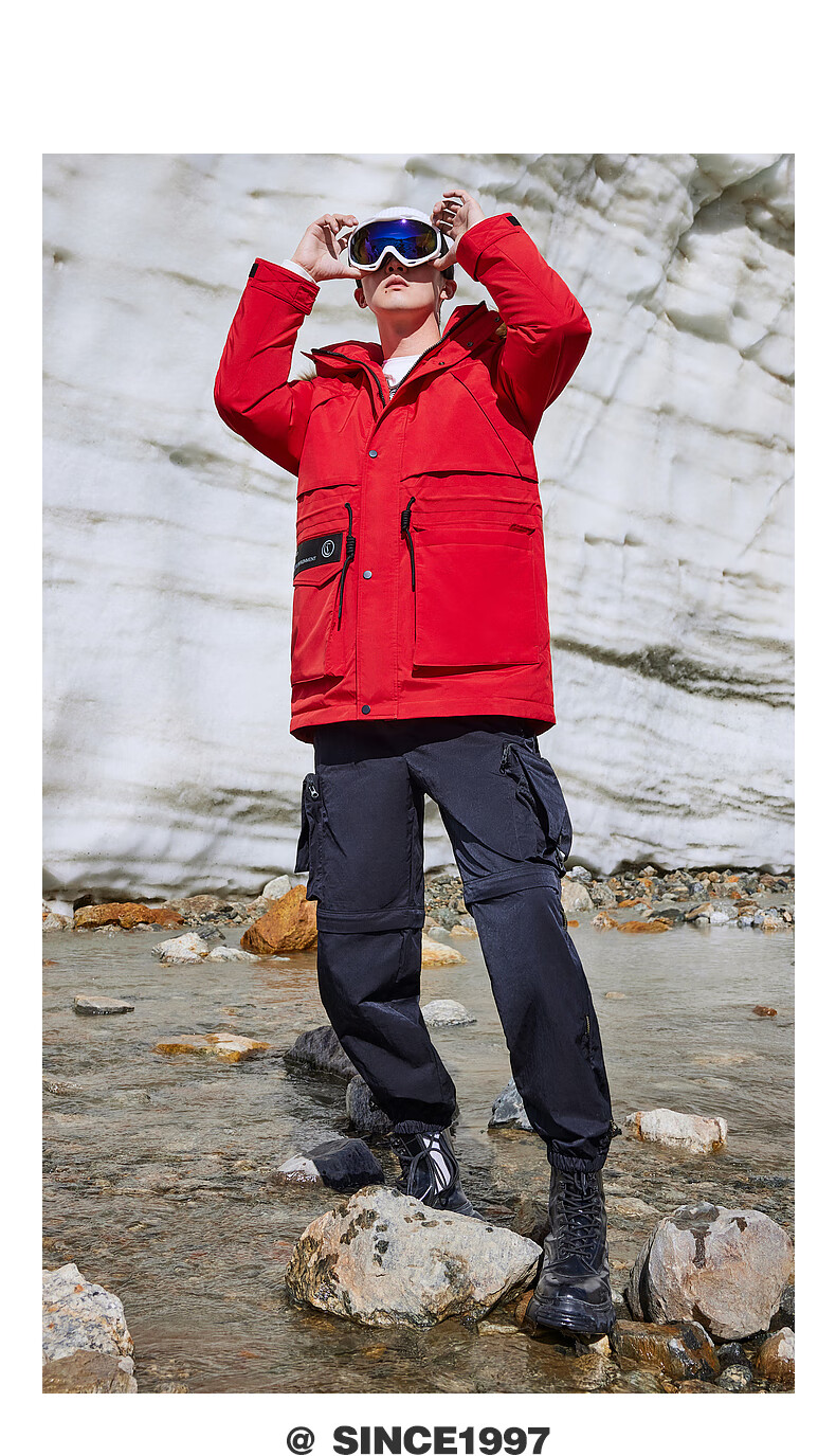 大红色44 羽绒服男 工装 大衣外套上衣潮流拼接反光印花h 180 男士