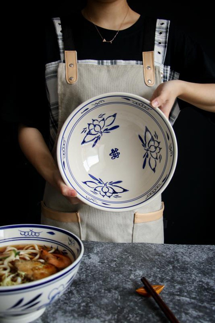 洛蒂欧拉面碗 青花陕西大碗大老碗高脚大碗油泼面碗臊子面碗复 10寸高