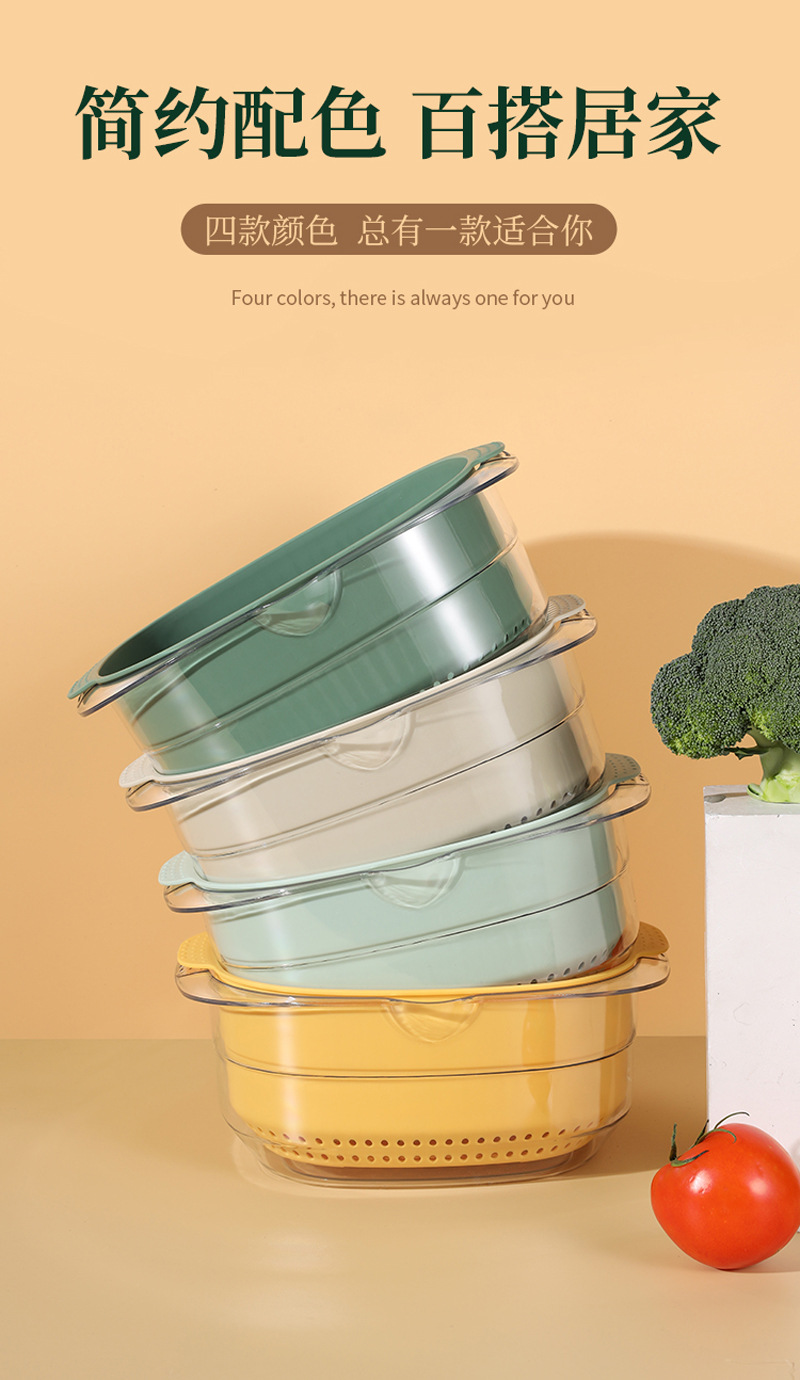 双层洗菜盆沥水篮pet塑料耐摔蔬菜水果篮透明沥水防尘多用盆沥水篮