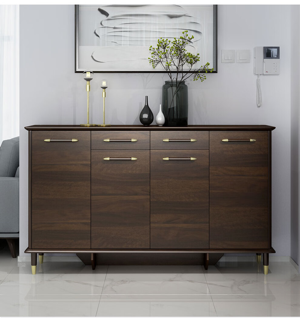 木清居 轻奢实木框架鞋柜 现代简约玄关柜黑胡桃色门厅隔断阳台大容量