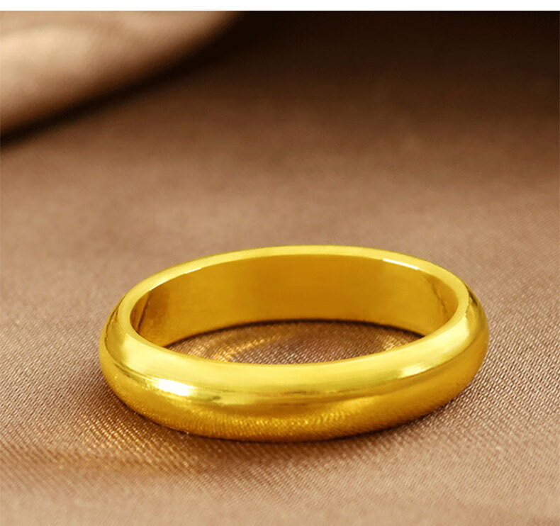 宝创黄金戒指男女足金999半圆实心泥鳅背亮面素圈尾戒指环情侣对戒