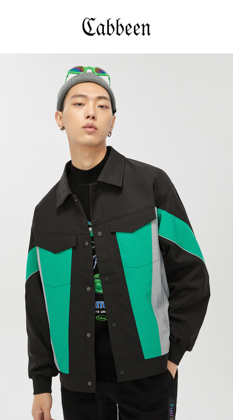 商场同款卡宾男装休闲夹克外套3204138009潮流撞色拼接街头h 煤黑色01