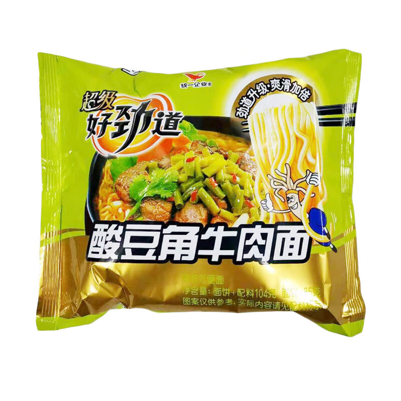 橙伯乐 橙伯乐方便面酸豆角牛肉面104克袋装泡面休闲速食整箱 好劲道