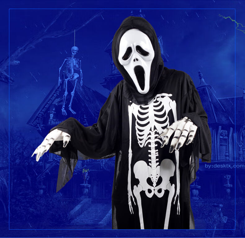 万圣节舞会服装服饰成人儿童骷髅鬼骨架鬼死神魔鬼衣服海盗鬼衣 儿童(