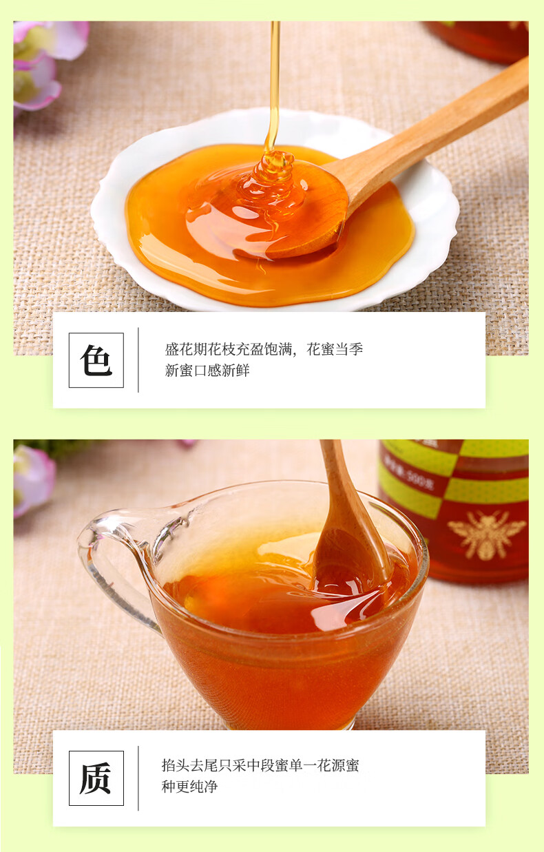 知蜂堂天然枣花蜂蜜中段成熟蜜500g瓶2瓶装