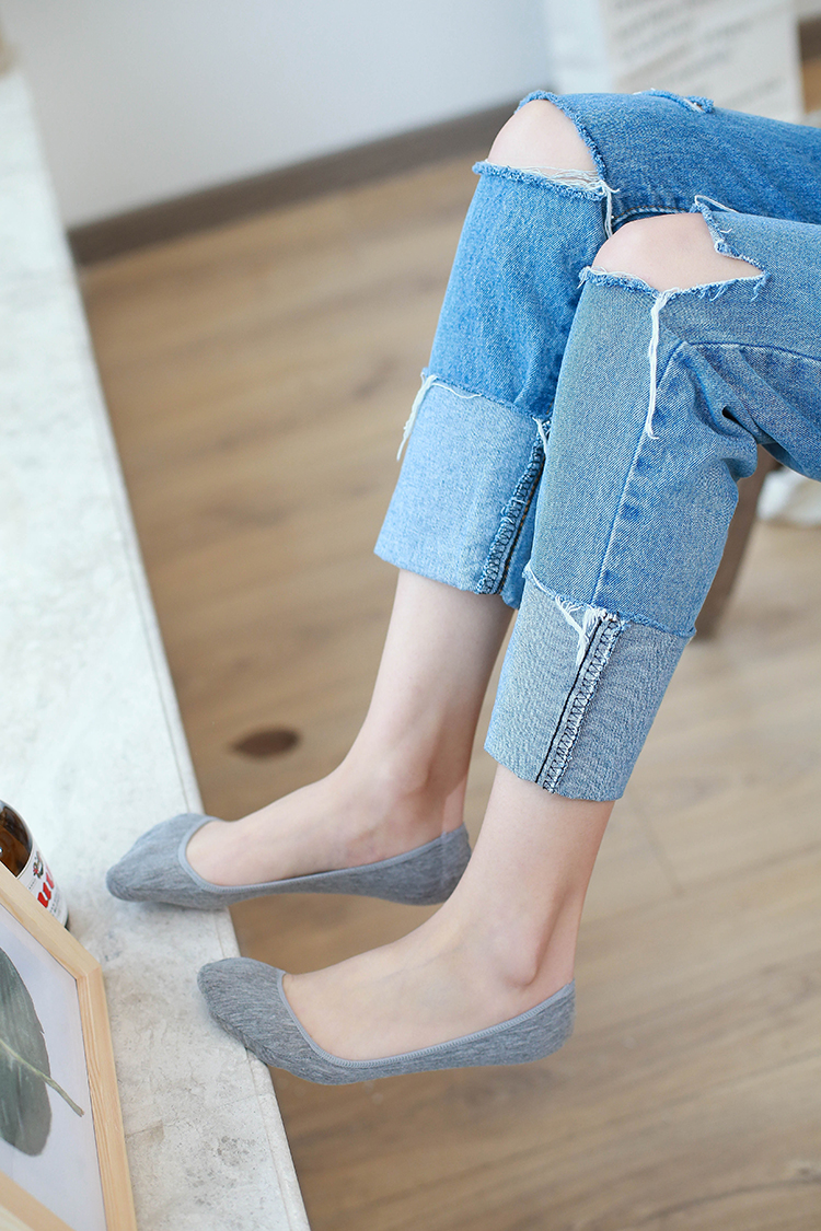 5双装大码船袜女3942硅胶防滑加肥加大豆豆鞋浅口隐形冰丝粉色5双3538