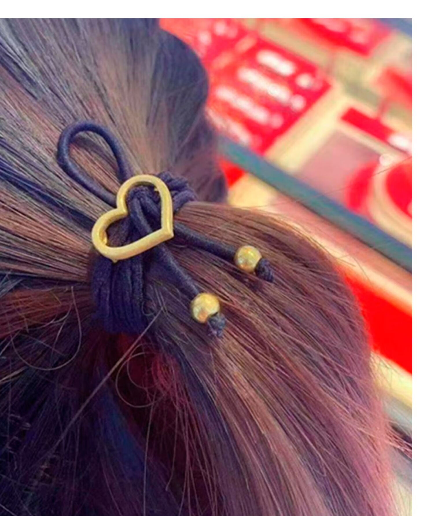 999足金爱心黄金头绳女款3d硬金心形头饰黄金转运珠扎头发马尾辫单