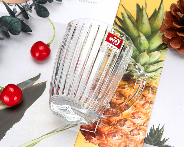 德力玻璃杯德力青苹果个性把杯家用玻璃杯泡茶杯子带把啤酒杯茶室水杯