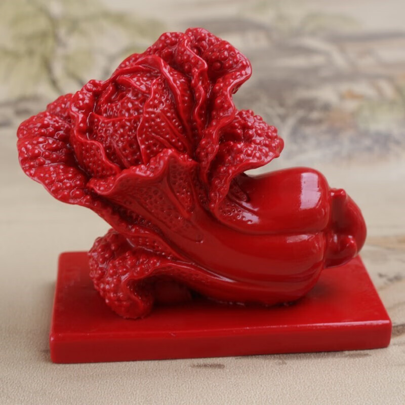 顶盈红砂白菜手把件小朱砂摆件百财车载摆台汽车装饰品图片色