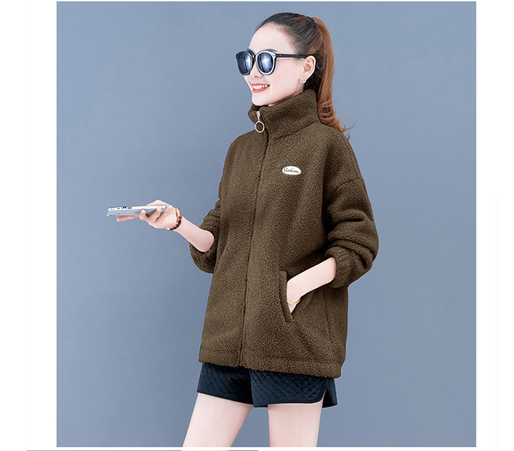 羊羔毛百搭短外套女士2020秋冬新款韩版宽松立克加厚保暖外衣 浅杏色