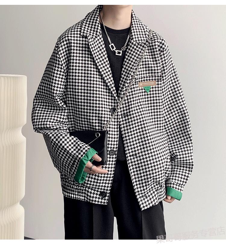 千鸟格夹克男ins潮高级感男装小众设计感oversize痞帅外套wt02图片色m