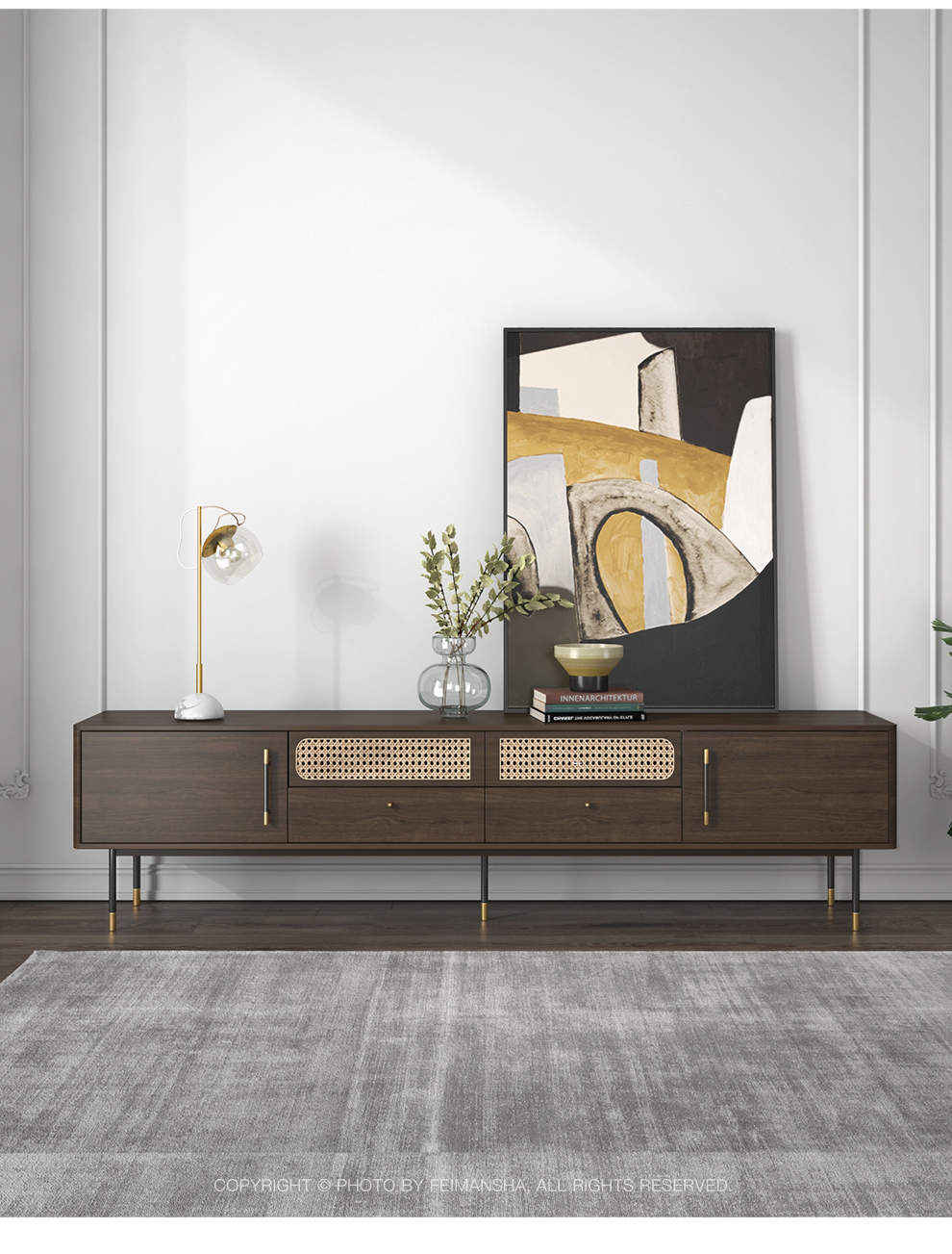 杰诗维 电视柜 北欧电视柜高脚简约家用客厅小户型复古储物地柜 2米