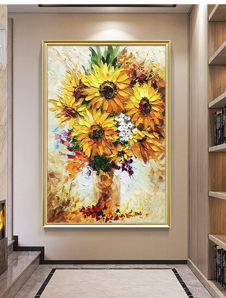 手绘油画 梵高向日葵玄关画客厅挂画现代简约餐厅装饰画走廊过道壁画