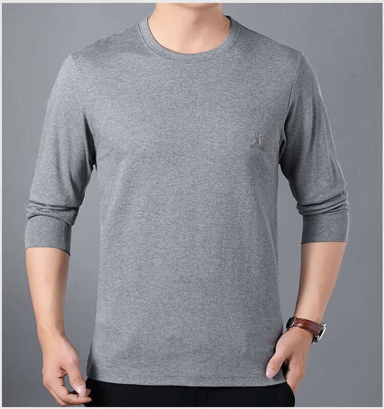 大漠汉子新品2018春秋装中老年人园领t恤长袖汗衫加肥加大码老头 黑色