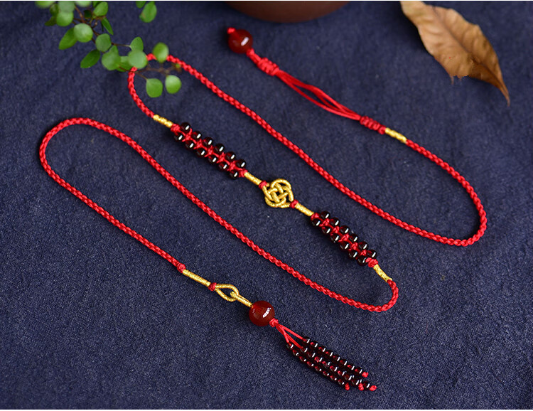 天然石榴石腰链本命年好运结编织红腰链红玛瑙转运珠红腰绳女 腰围1尺