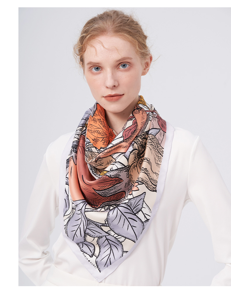 玛丽亚古琦marjakurki丝巾真丝女妈妈大方巾斜纹绸高档桑蚕丝围巾丝绸