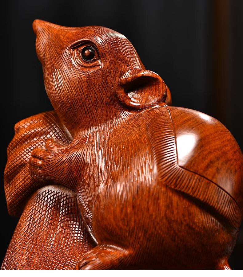 老鼠实木头雕刻动物生肖新居客厅办公司好友生日工艺礼品 〈手工实木