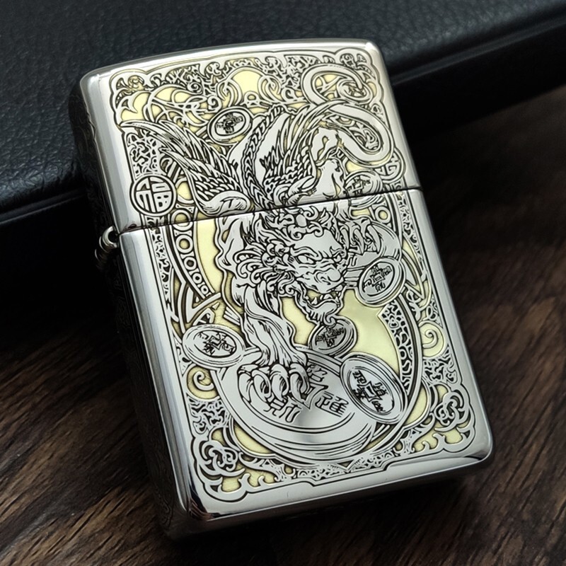 zippo打火机之宝美国进口雕刻铜机镀铬加厚盔甲款男士限量刻字煤油