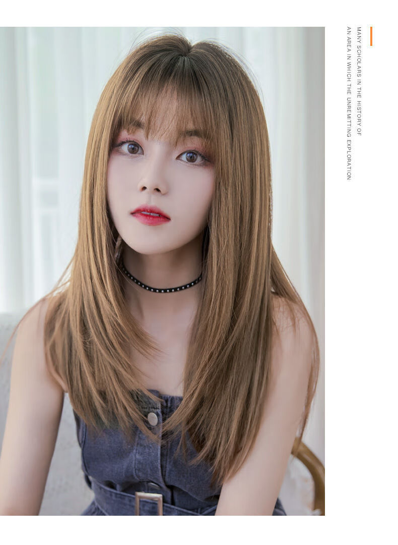 wnfd 整顶假发女中长碎发逼真自然全头套长直发空气刘海蓬松假发套女