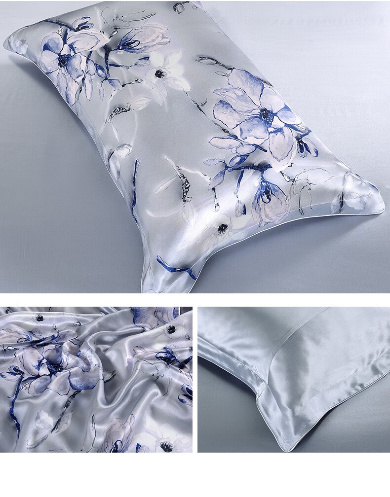 枕水人家 真丝100%桑蚕丝枕芯套子 双面丝绸 真丝印花枕套 单个