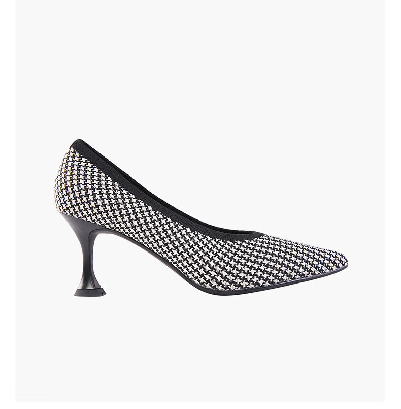 malove mz王妃鞋2022新款秘密花园系列千鸟格尖头细高跟鞋女单鞋 黑白