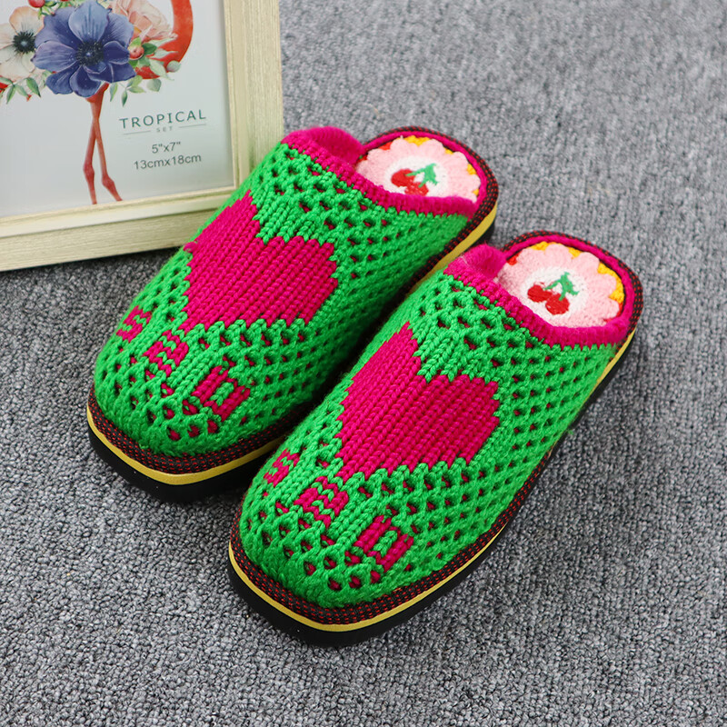 京树毛线拖鞋手工编织成品编织钩织好的保暖婚嫁鞋居家手勾拖鞋情侣