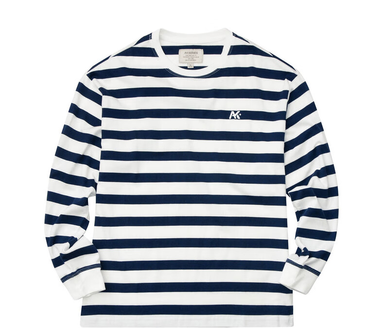 男装秋季新款轻复古系列时尚百搭宽条纹休闲长袖t恤男2209206 蓝白条